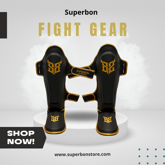 Superbon Fight Gear Shin Guards Black - Gold