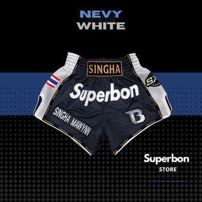 Superbon Muay Thai Shorts Freedom Navy Blue White