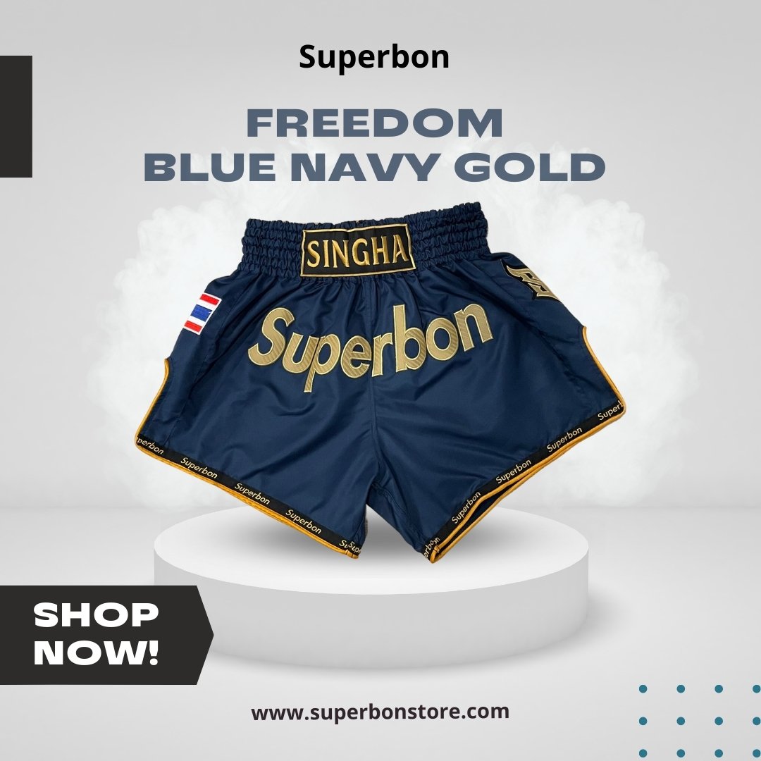 Superbon Muay Thai Shorts Blue Navy Gold