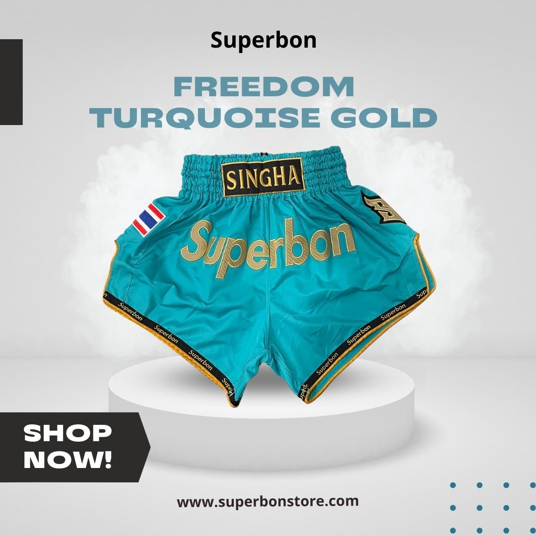 Superbon Muay Thai Shorts Turquoise- Gold