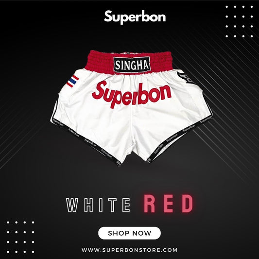 Superbon Muay Thai Shorts White - Red