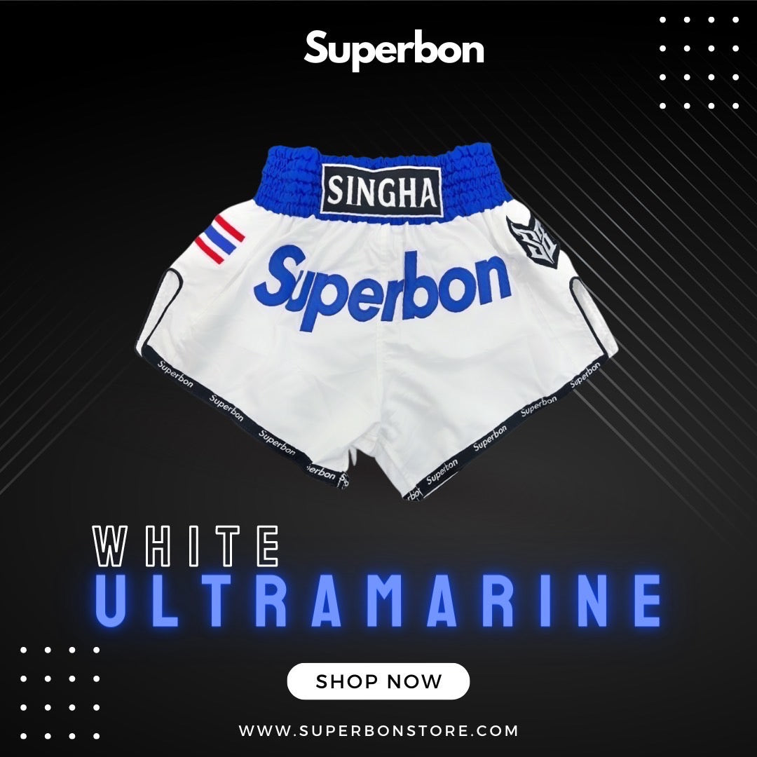 Superbon Muay Thai Shorts White - Ultramarine