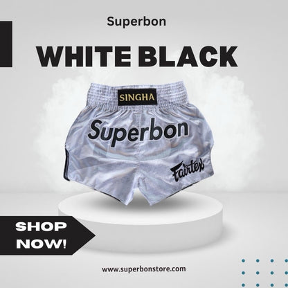 Superbon Muay Thai Shorts MTS23 White Black