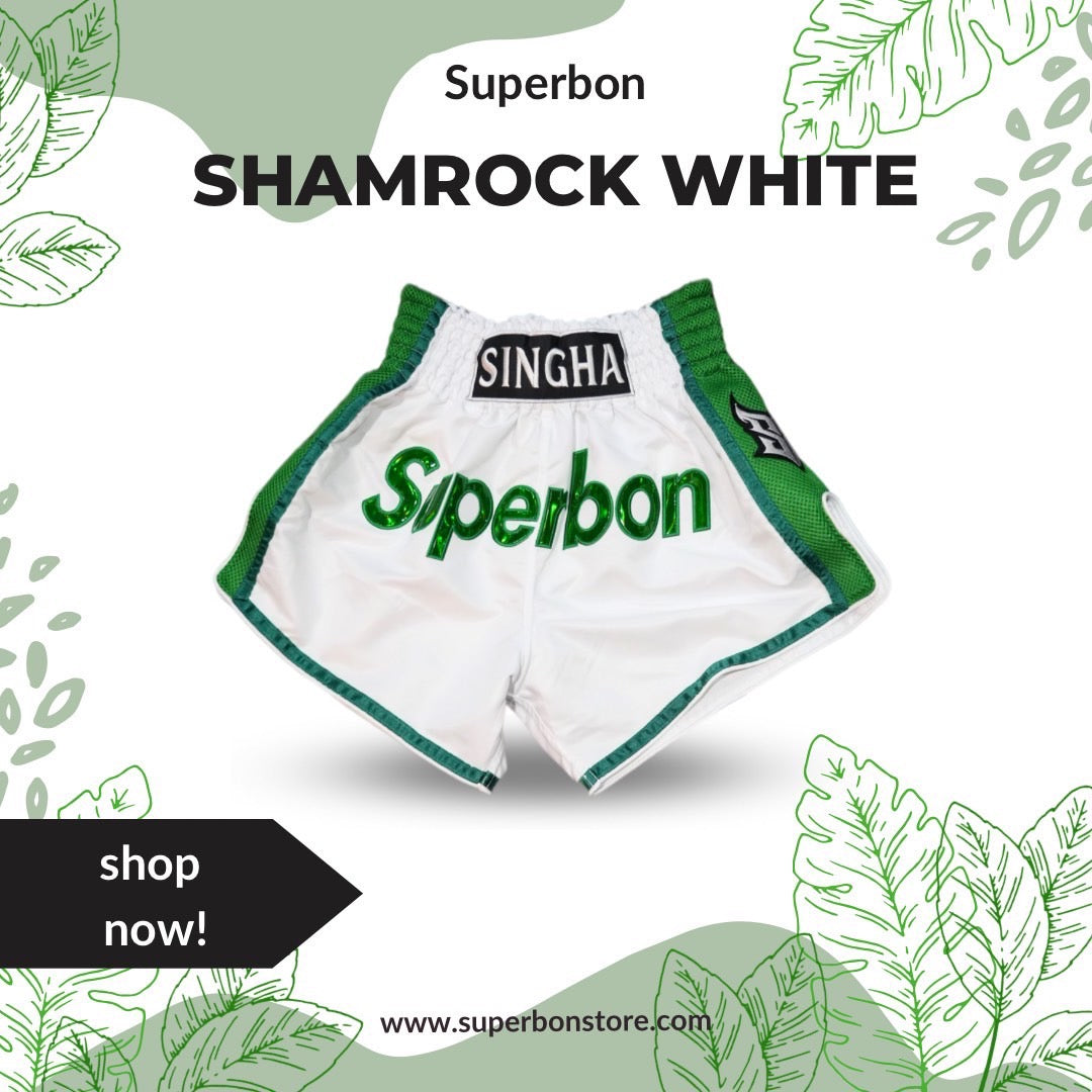 Superbon Muay Thai Shorts Shamrock White